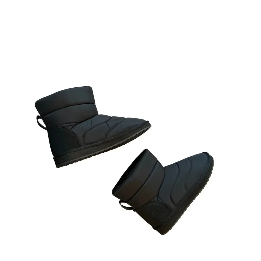 Lands End Black Puffer Ankle Boot Quilted Fleece Lined Winter Shoes size 9B